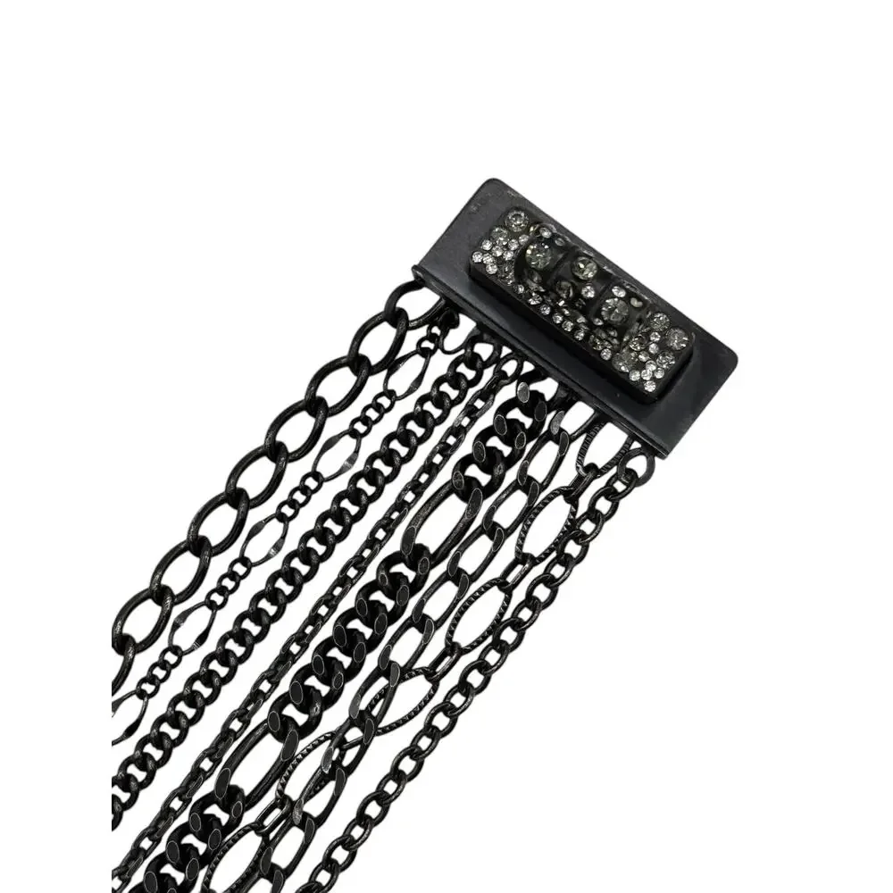 Chanel Multi Strand Gunmetal-Silver Crystal Reissue Lock Necklace